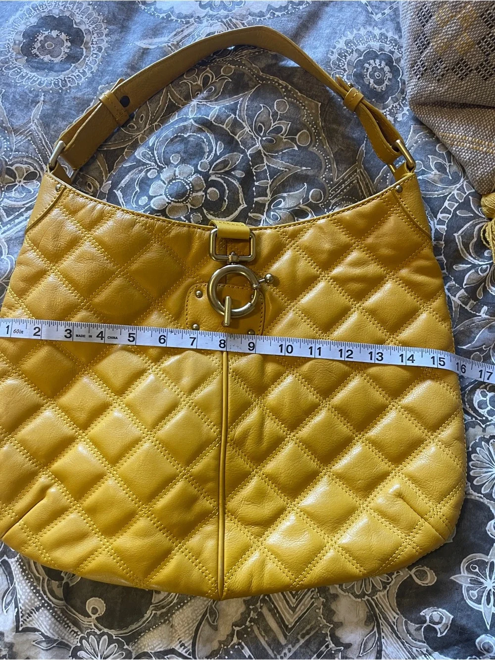 J. Crew Avery Quilted Leather Hobo w Gold Ring Detail